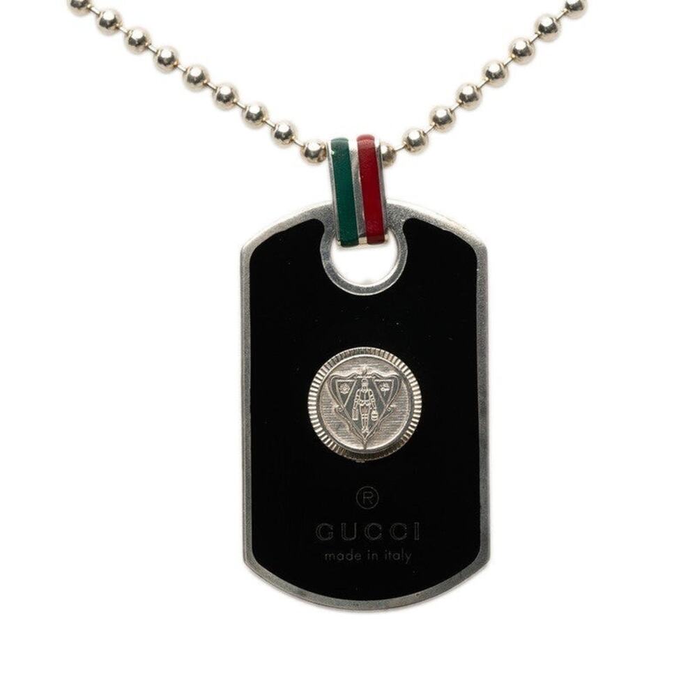 Gucci Crest Web Dog Tag Ball Chain Necklace Multicolor